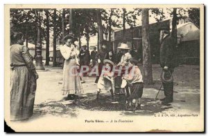 Old Postcard Paris Vecu a fountain children TOP