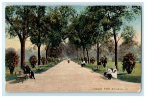 1912 View Lincoln Park Bench Chicago Illinois IL Posted Antique Postcard