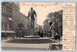 Saxony Germany Postcard Dresden Bismarck Monument with Winged Statues 1906