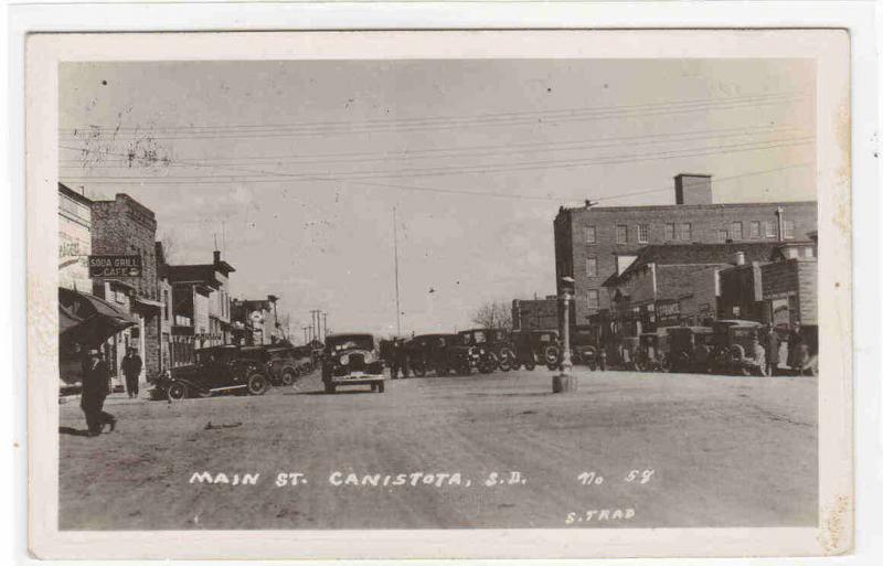 Main Street Cars Canistota South Dakota 1931 RPPC Real Photo postcard