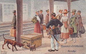 GERMANY MILITARY RAILWAY DOGS ARTHUR THIELE ARTSIT SIGNED POSTCARD (c. 1914)