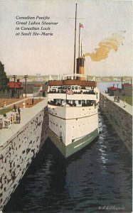 Postcard Sault Ste Marie Canadian Pacific Great Lakes Steamer Private  23-6116