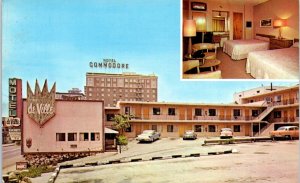 1950s Motel deVille & Hotel Commodore Los Angeles CA Old Cars Postcard