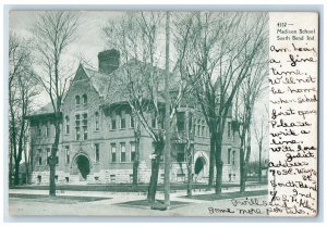 1906 Madison School Building Scene Street South Bend Indiana IN Antique Postcard