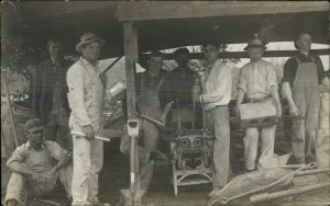 Work Labor Men Tools Cinder Block CRISP Real Photo Postcard c1910