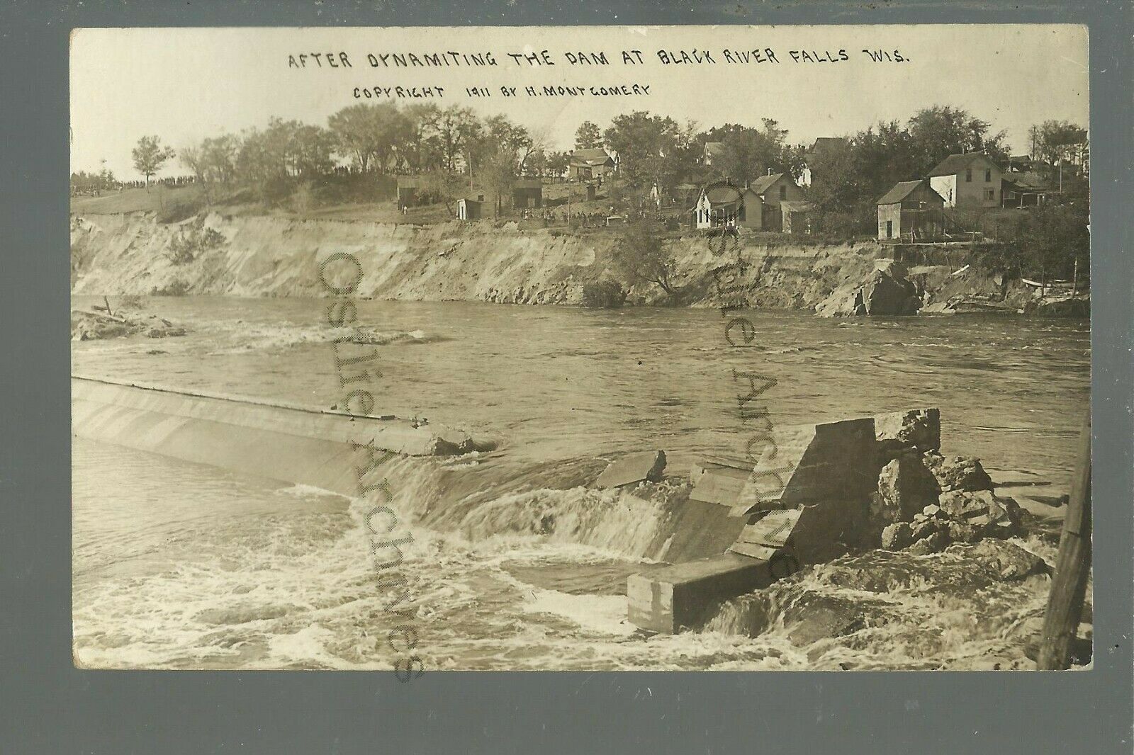 Black River Falls WISCONSIN RPPC 1911 FLOOD Flooding DYNAMITING DAM nr