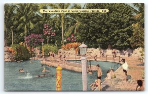 1940s CORAL GABLES FLORIDA FL THE VENITIAN POOL SWIMMING LINEN POSTCARD P2660