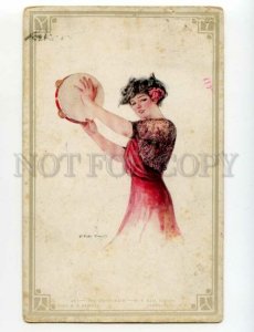 491146 EARL CHRISTY Gypsy Maid DANCER TAMBOURINE Vintage postcard 1917 year