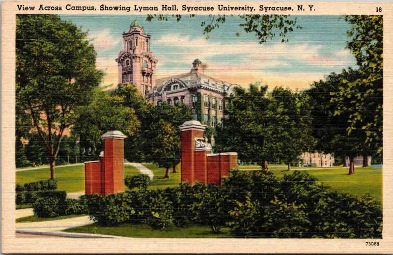 Vtg Campus Lyman Hall Syracuse University Syracuse New York NY Linen Postcard