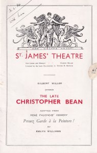 The Late Christopher Bean St James Theatre Comedy Old Programme