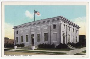 CULLMAN Alabama AL, POST OFFICE c1940s old postcard