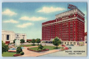 Dallas Texas TX Postcard Hotel Jefferson Building Fountain Garden 1940 Unposted