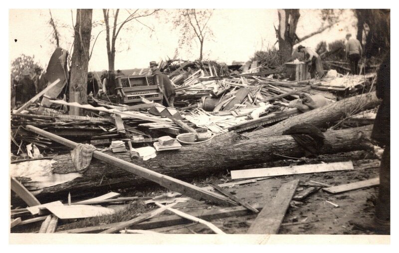 Tornado Damage Demolished Home Man Organ Real Photo Postcard RPPC 1910-30