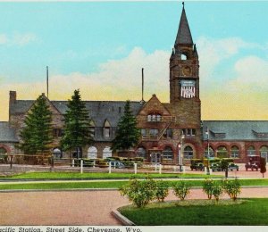 Vintage Union Pacific Station, Street Side, Cheyenne, Wyo. Postcard P47