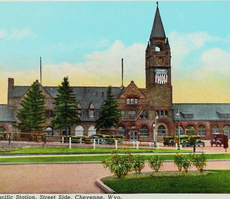 Vintage Union Pacific Station, Street Side, Cheyenne, Wyo. Postcard P47 