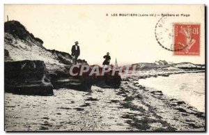 Les Moutiers - Rocks and Beach - Old Postcard