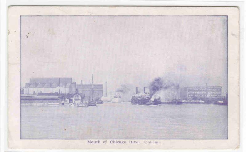 Steamer Mouth of Chicago River Illinois 1909 postcard