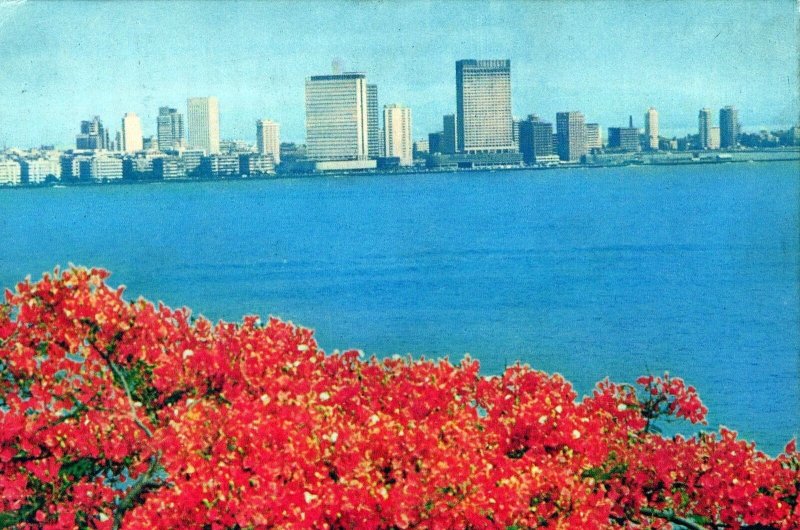 VINTAGE CONTINENTAL POSTCARD BOMBAY INDIA VIEW OF MARINE DRIVE KAMALA NEHRU PARK