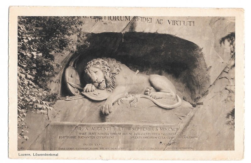 Lowendenkmal Luzern Lion of Lucerne Monument Switzerland Vintage Goetz Postcard