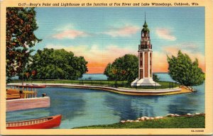 Postcard WIS Oshkosh Bray's Point and Lighthouse 1940s A7