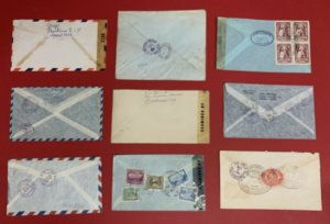 Lot of 9 Latin America Registered Covers and Censored Covers Used from 1933-1968