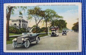 Vintage c 1920 Lincoln Park Drive Grant Monument Chicago Illinois IL Postcard