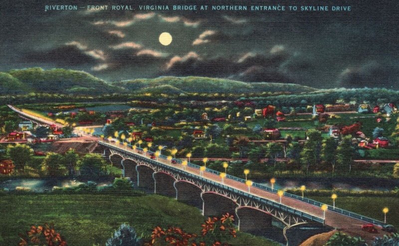 Vintage Postcard 1930s Riverton Virginia Bridge Northern Entrance Skyline Drive