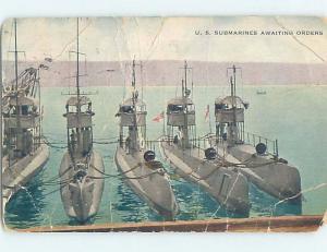 D-back HARBOR SCENE Military - Very Rare & Early View Of Navy Submarines F4612