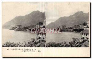 Stereoscopic Card - Switzerland - Brunnen and Lake - Lucerne - Old Postcard