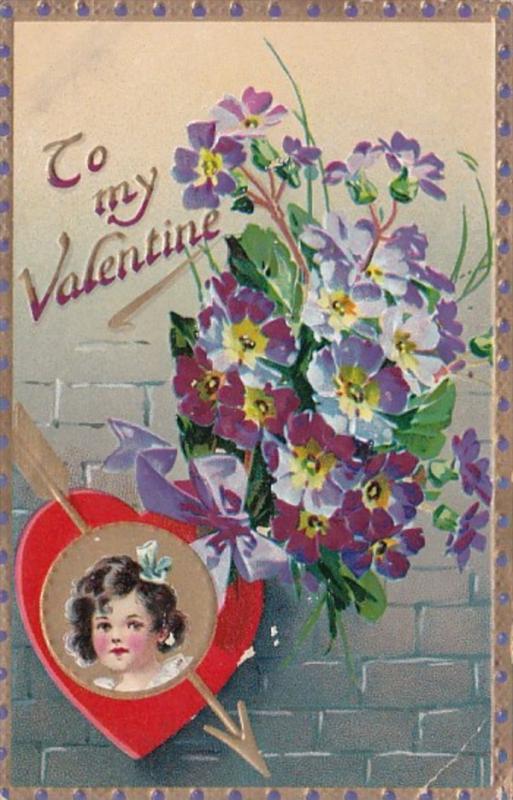 Tucks Valentine Young Girl In Red Heart With Flowers