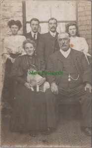 Ancestor Postcard - Family Group With Terrier Pet Dog, Newport Photo RS36985