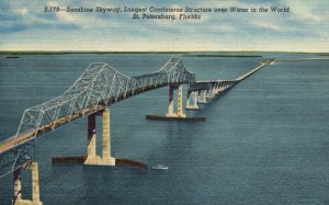 Vintage Postcard 1930's Sunshine Skyway Structure Over Water St. Petersburg FL
