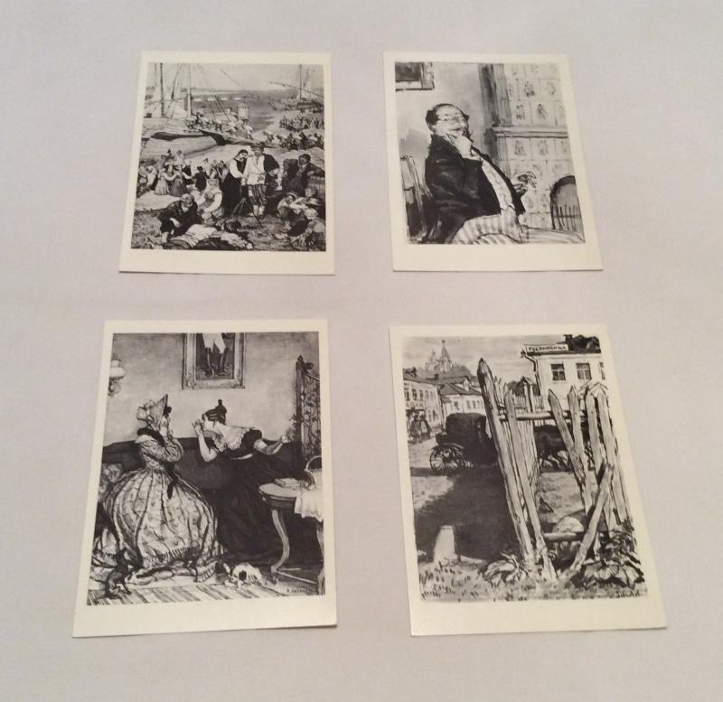 DEAD SOUL Vintage Ful set 16 Russian postcards 1978 by Laptev to Gogol's poem 