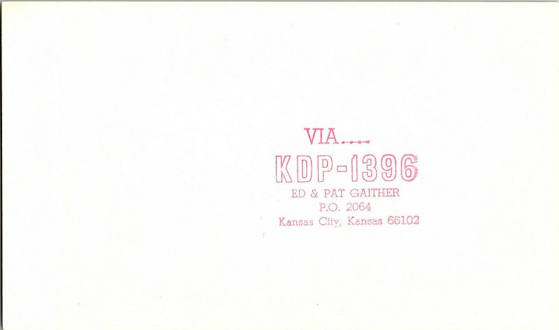 QSL Radio Card From Kansas City Kansas KDP-1396 
