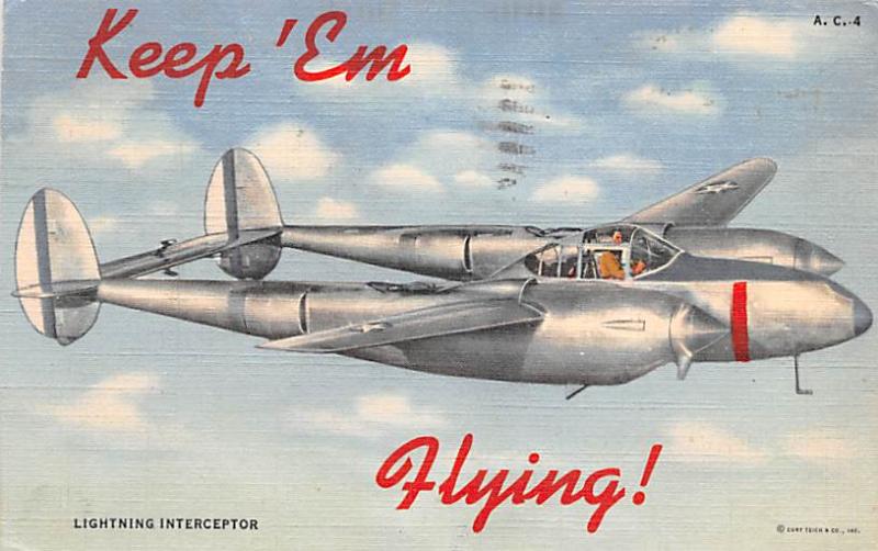 Lightning Interceptor, US Air Corps Series Patriotic Postal Used Unknown, Mis...