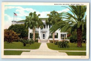 c1920's Municipal Building Facade Us Flag Stairs Mount Dora Florida FL Postcard