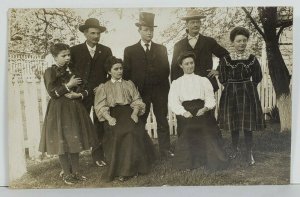 RPPC Family Photo Man Top Hat Lovely Edwardian Girl with Puppy Postcard P13