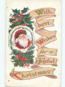 Pre-Linen Christmas SANTA CLAUS WITH HOLLY AB4845
