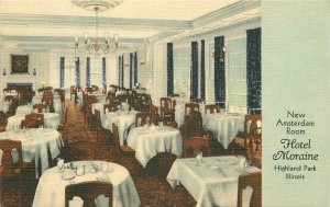 Highland Park Illinois Hotel Moraine New Amsterdam Room 1930s Postcard 20-8087