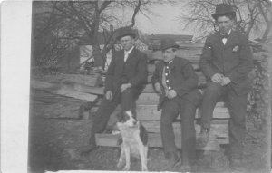 J52/ Interesting RPPC Postcard c1910 Well-Dressed Men Pet Dog 218