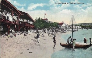 Vintage Postcard On the beach at Waikiki Honolulu Pub Island Curio Co