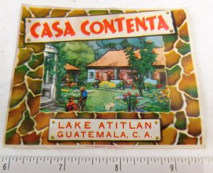 Casa Contenta, Lake Atitlan, Guatemala, Central America Luggage Label Vintage E2