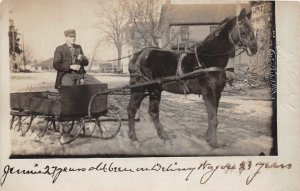 J65/ Nashua Iowa RPPC Postcard c1910 Winter Horse-Drawn Sleigh Man 122