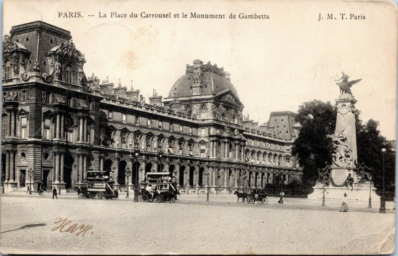 postcard Paris - La Place du Carrousel et le Monument de Gambetta - censored 