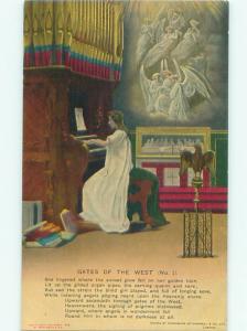 Bamforth WOMAN PLAYING ANTIQUE PIANO AC6679