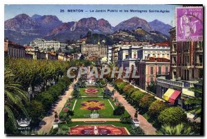 Old Postcard Menton Public Garden and the Mountain Sainte Agnes