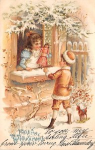 Lot349 weihnachten  greetings christmas germany boy and girl with toy doll selle