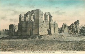 Ancient Ruins Santa Cruz River Tuscon Arizona C-1910 Postcard hand colored 8349