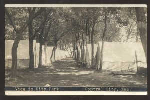 RPPC CENTRAL CITY NEBRASKA CITY PARK TENTS 1909 HARLAN IA REAL PHOTO POSTCARD