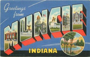 Large Letters Muncie Indiana Teich linen 1951 Postcard 20-13132